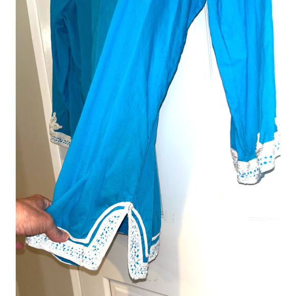 Chico’s Blue Turquoise Tunic Top Women’s Sz 2 L Sequin 3/4 Sleeve Resort Coastal - Picture 4 of 7